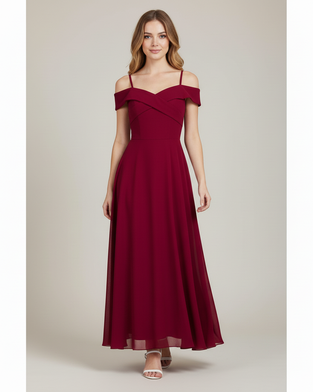 Jugendweihe Kleid Bordeaux Off-Shoulder Lang - Ansicht 5