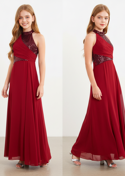 Jugendweihe Kleid Bordeaux Pailletten Tuell Festlich - Ansicht 1