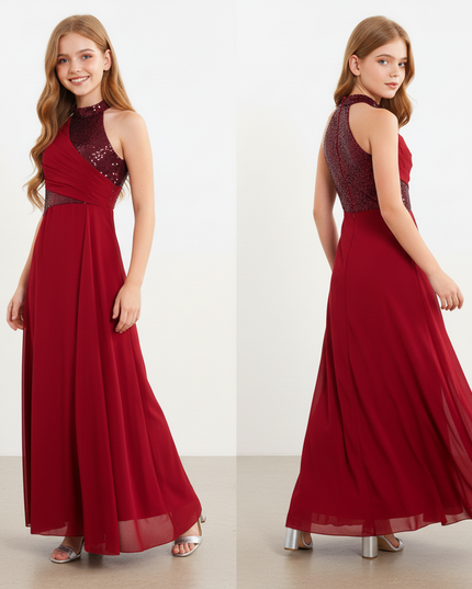 Jugendweihe Kleid Bordeaux Pailletten Tuell Festlich - Ansicht 2