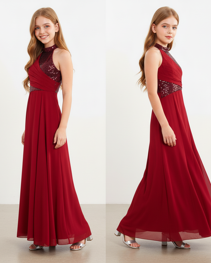 Jugendweihe Kleid Bordeaux Pailletten Tuell Festlich - Ansicht 3
