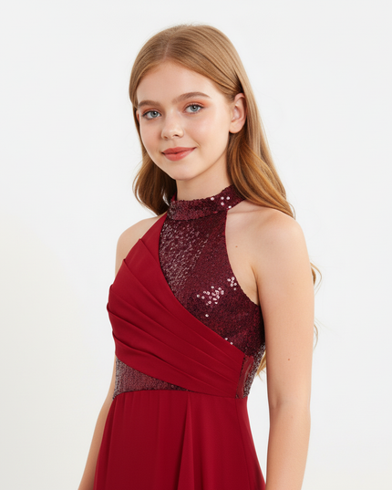 Jugendweihe Kleid Bordeaux Pailletten Tuell Festlich - Ansicht 4