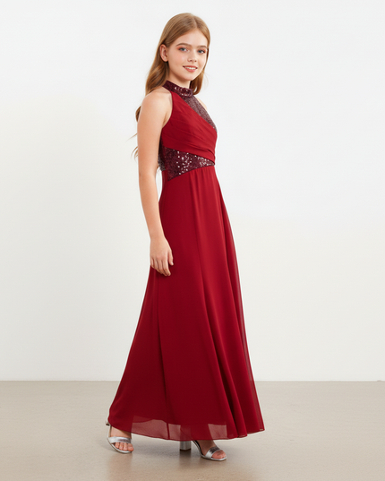 Jugendweihe Kleid Bordeaux Pailletten Tuell Festlich - Ansicht 5