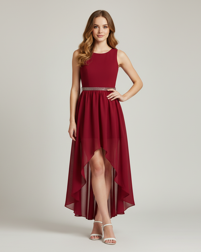Jugendweihe Kleid Bordeaux Perlen einschultrig Maedchen - Ansicht 1
