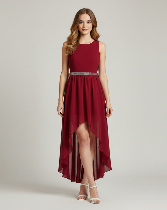Jugendweihe Kleid Bordeaux Perlen einschultrig Maedchen - Ansicht 5