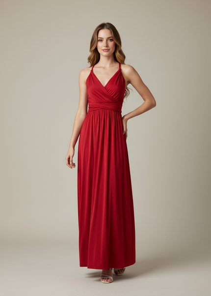 Jugendweihe Kleid Bordeaux Rot Multiway | Bodenlang - Ansicht 1