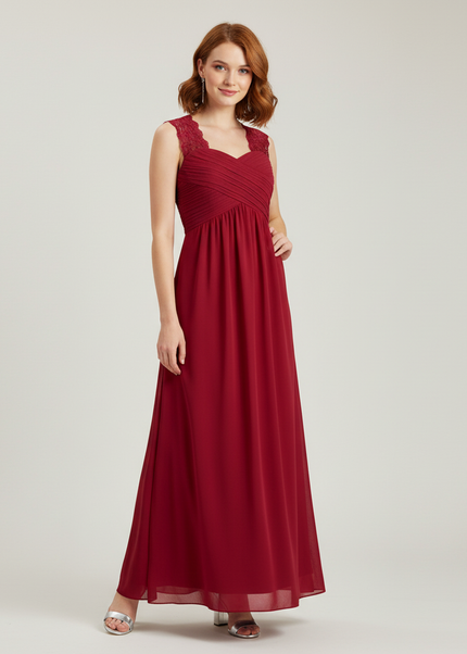 Jugendweihe Kleid Burgund Blumen Spitze Kinder | Lang - Ansicht 1