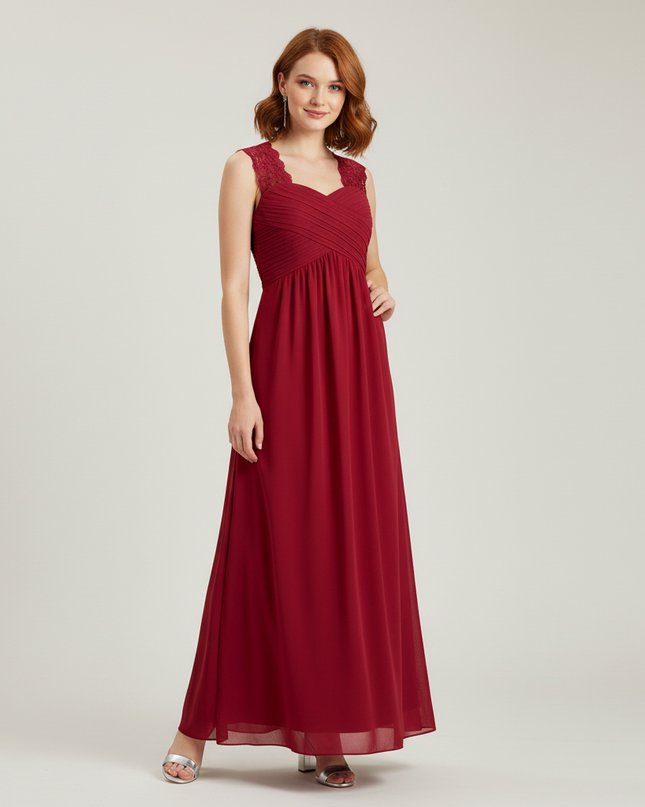 Jugendweihe Kleid Burgund Blumen Spitze Kinder | Lang - Ansicht 1