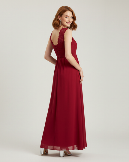 Jugendweihe Kleid Burgund Blumen Spitze Kinder | Lang - Ansicht 2