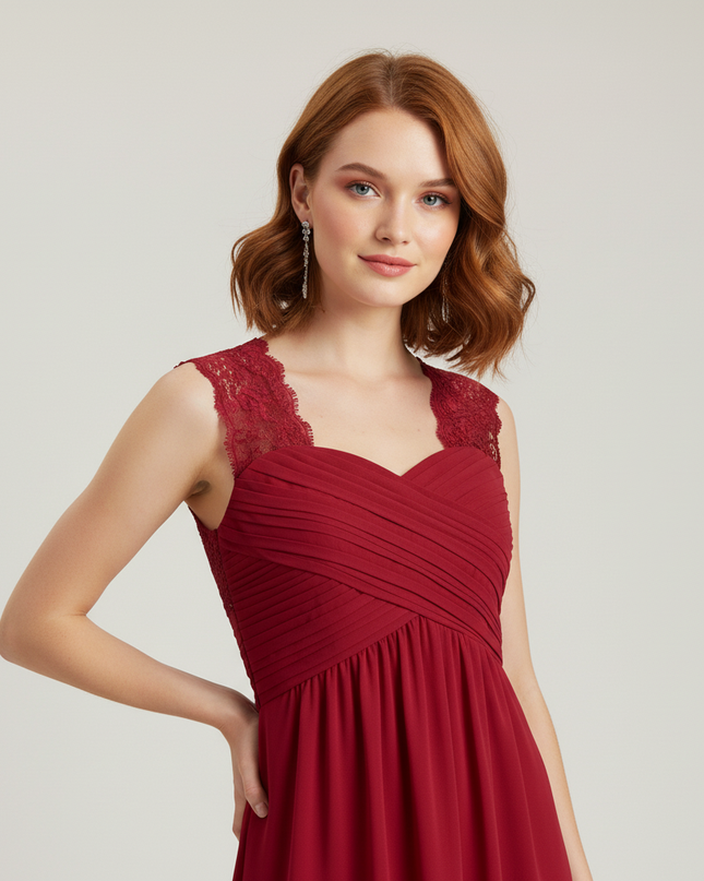 Jugendweihe Kleid Burgund Blumen Spitze Kinder | Lang - Ansicht 4