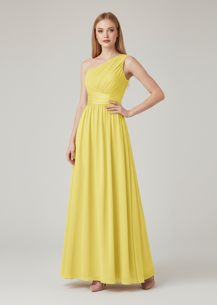 Jugendweihe Kleid Chiffon Gelb Einschulter Glitzer - Ansicht 1