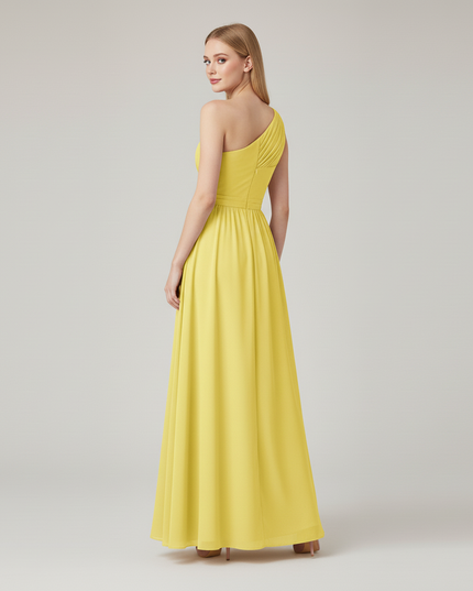 Jugendweihe Kleid Chiffon Gelb Einschulter Glitzer - Ansicht 2