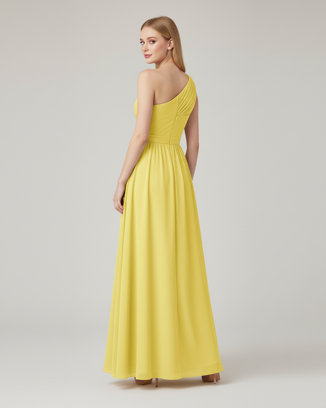 Jugendweihe Kleid Chiffon Gelb Einschulter Glitzer - Ansicht 2