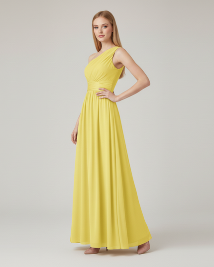 Jugendweihe Kleid Chiffon Gelb Einschulter Glitzer - Ansicht 3