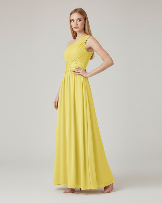 Jugendweihe Kleid Chiffon Gelb Einschulter Glitzer - Ansicht 3