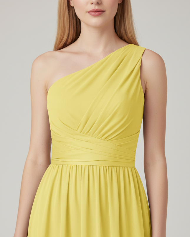 Jugendweihe Kleid Chiffon Gelb Einschulter Glitzer - Ansicht 4
