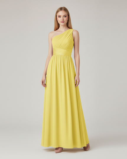Jugendweihe Kleid Chiffon Gelb Einschulter Glitzer - Ansicht 5