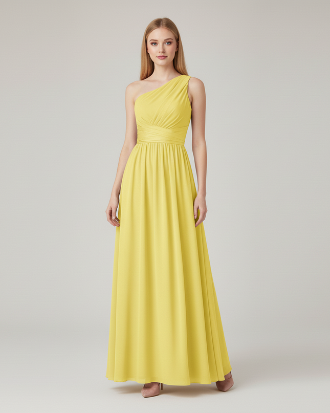 Jugendweihe Kleid Chiffon Gelb Einschulter Glitzer - Ansicht 5