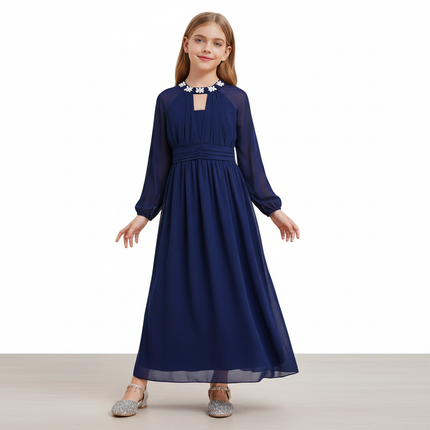 Jugendweihe Kleid Dunkelblau Blumenkind-Kleid - Ansicht 1