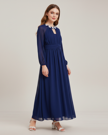 Jugendweihe Kleid Dunkelblau Blumenkind-Kleid - Ansicht 3