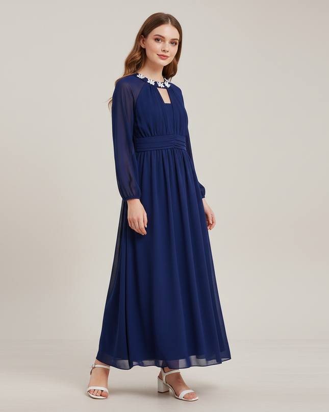 Jugendweihe Kleid Dunkelblau Blumenkind-Kleid - Ansicht 3