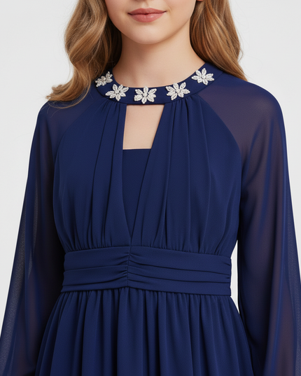 Jugendweihe Kleid Dunkelblau Blumenkind-Kleid - Ansicht 4