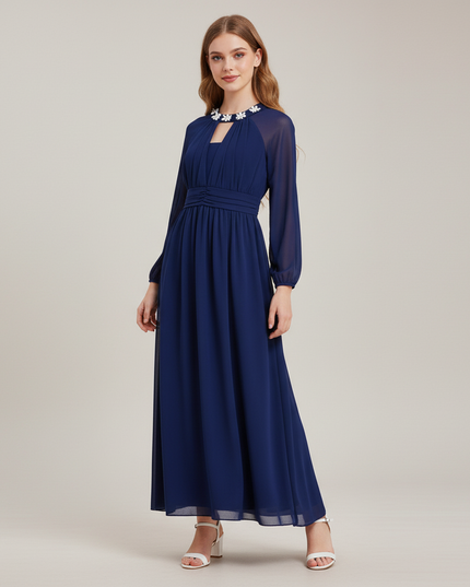 Jugendweihe Kleid Dunkelblau Blumenkind-Kleid - Ansicht 5
