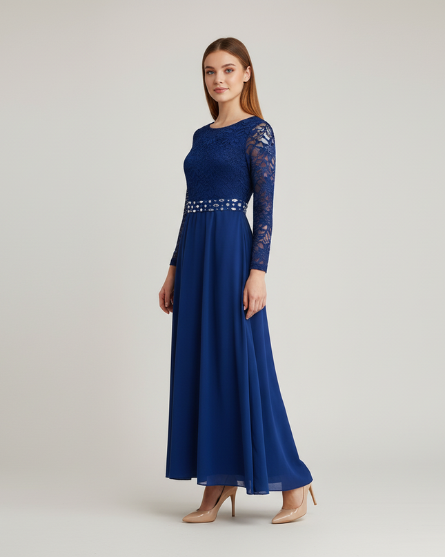 Jugendweihe Kleid Dunkelblau Blumenkind-Kleid - Ansicht 1