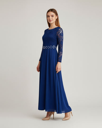 Jugendweihe Kleid Dunkelblau Blumenkind-Kleid - Ansicht 3