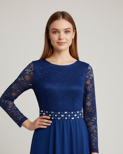 Jugendweihe Kleid Dunkelblau Blumenkind-Kleid - Ansicht 4