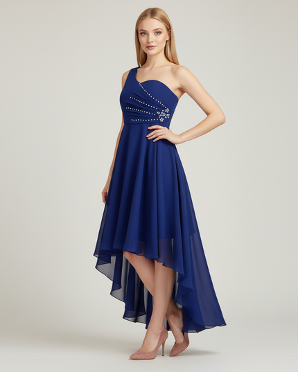 Jugendweihe Kleid Dunkelblau Chiffon Einfarbig Kinder - Ansicht 1