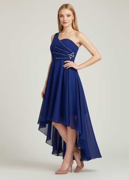 Jugendweihe Kleid Dunkelblau Chiffon Einfarbig Kinder - Ansicht 1
