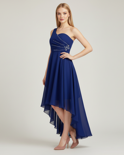 Jugendweihe Kleid Dunkelblau Chiffon Einfarbig Kinder - Ansicht 3