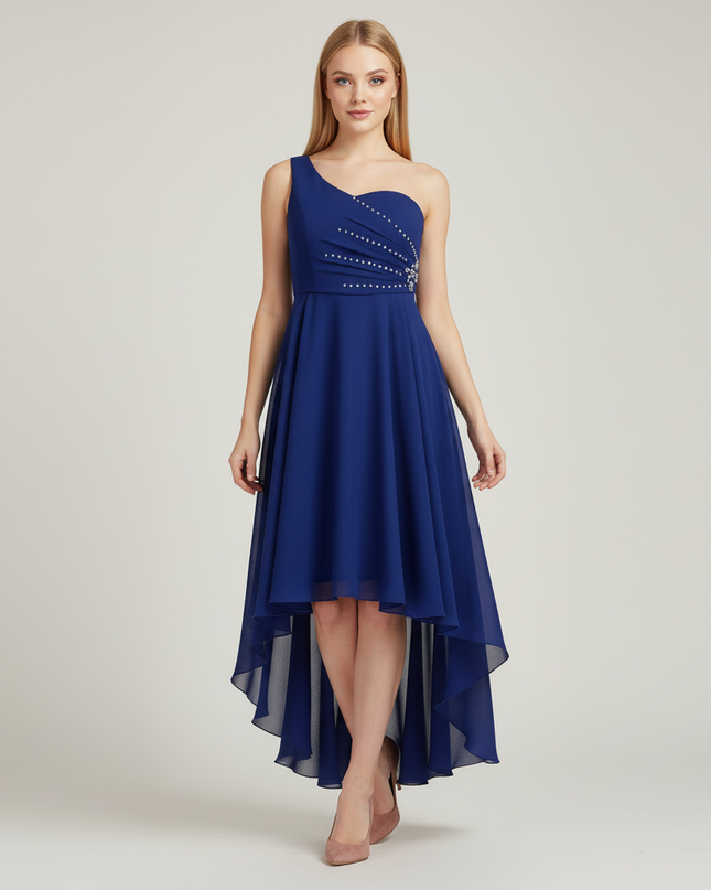 Jugendweihe Kleid Dunkelblau Chiffon Einfarbig Kinder - Ansicht 5