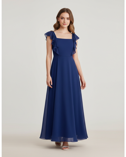 Jugendweihe Kleid Dunkelblau Chiffon A-Linie | Teens - Ansicht 1