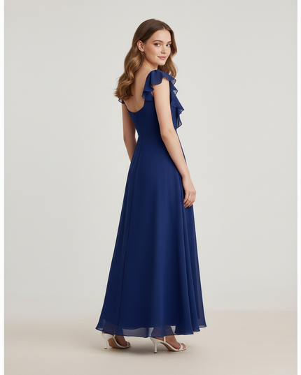 Jugendweihe Kleid Dunkelblau Chiffon A-Linie | Teens - Ansicht 2