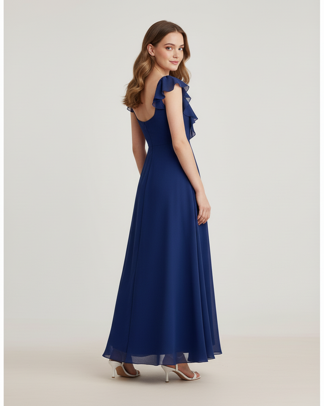 Jugendweihe Kleid Dunkelblau Chiffon A-Linie | Teens - Ansicht 2