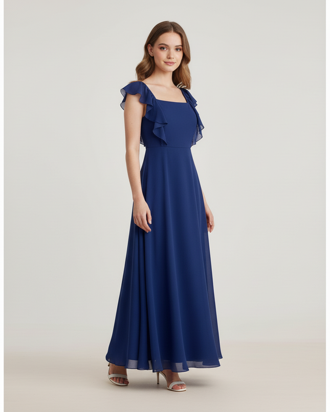 Jugendweihe Kleid Dunkelblau Chiffon A-Linie | Teens - Ansicht 3