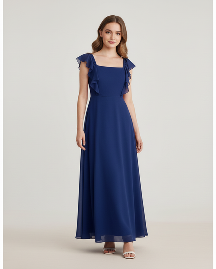 Jugendweihe Kleid Dunkelblau Chiffon A-Linie | Teens - Ansicht 5