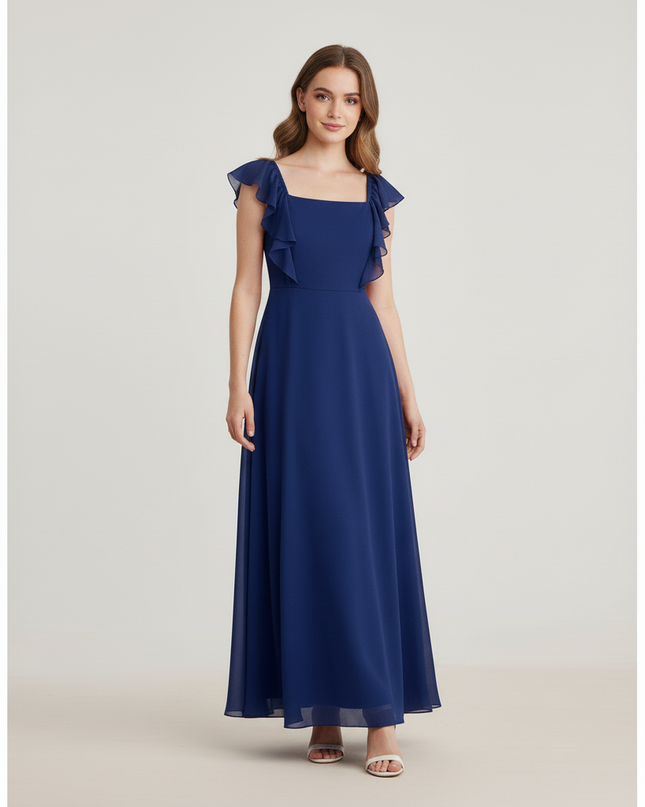 Jugendweihe Kleid Dunkelblau Chiffon A-Linie | Teens - Ansicht 5