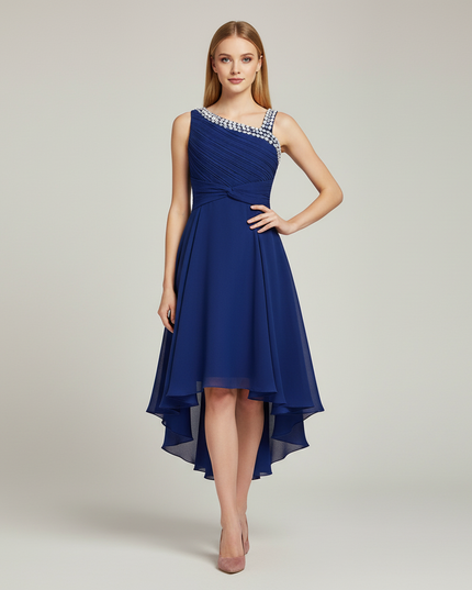 Jugendweihe Kleid Dunkelblau Einschulter Kinder - Ansicht 1