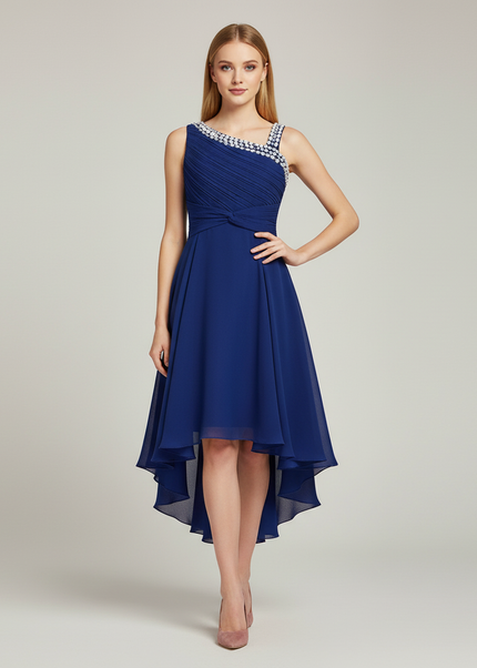 Jugendweihe Kleid Dunkelblau Einschulter Kinder - Ansicht 1