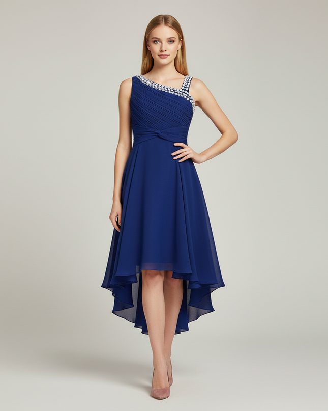 Jugendweihe Kleid Dunkelblau Einschulter Kinder - Ansicht 1
