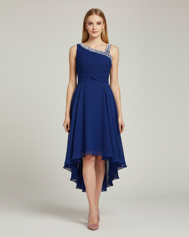 Jugendweihe Kleid Dunkelblau Einschulter Kinder - Ansicht 5