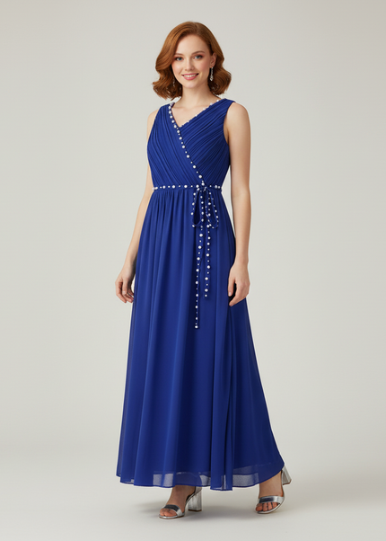 Jugendweihe Kleid Dunkelblau Elegant Lang A-Linie - Ansicht 1