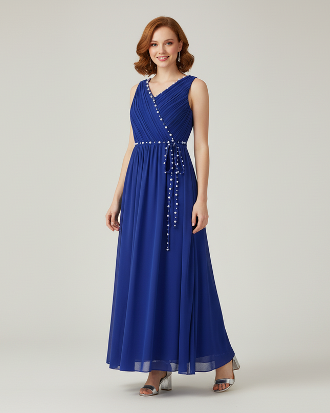 Jugendweihe Kleid Dunkelblau Elegant Lang A-Linie - Ansicht 1