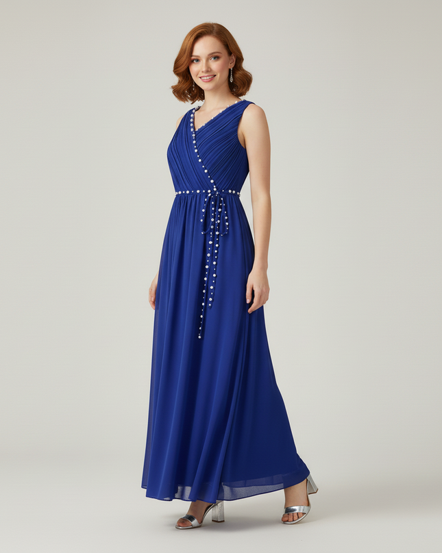 Jugendweihe Kleid Dunkelblau Elegant Lang A-Linie - Ansicht 3