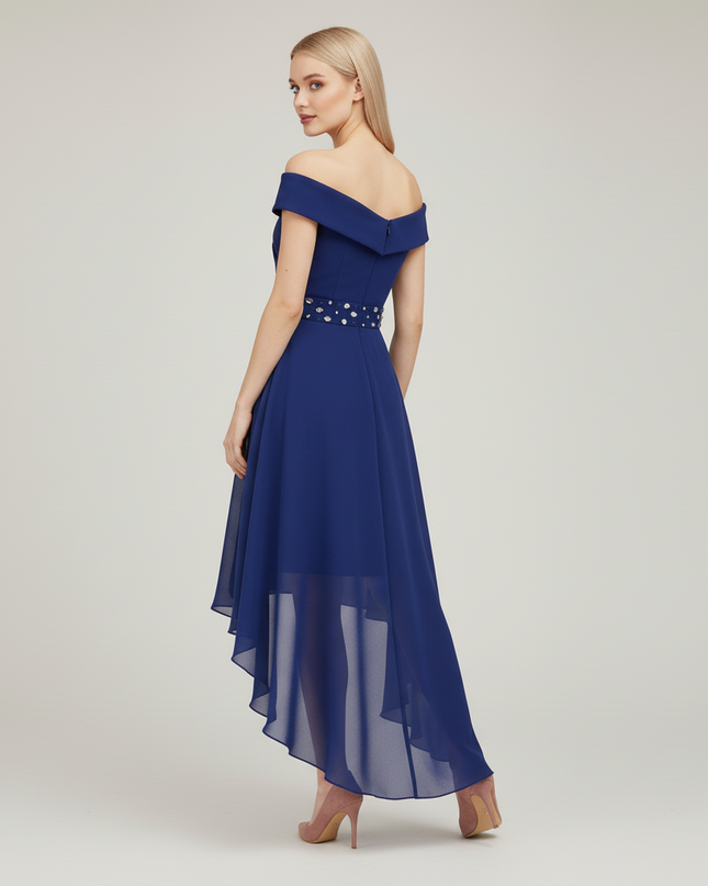 Jugendweihe Kleid Dunkelblau Festlich Off-Shoulder Hi-Lo - Ansicht 2