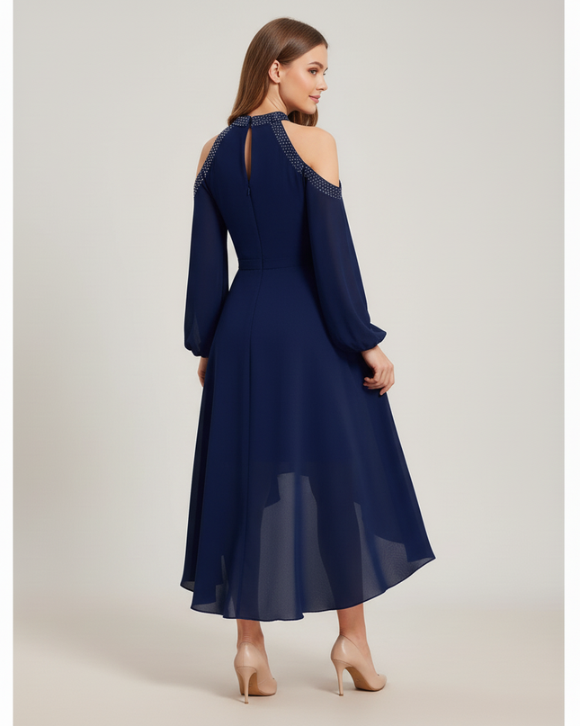 Jugendweihe Kleid Dunkelblau Halter Ruschen Chiffon - Ansicht 2