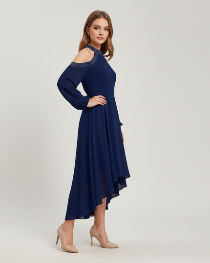 Jugendweihe Kleid Dunkelblau Halter Ruschen Chiffon - Ansicht 3