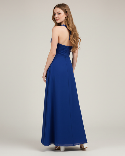 Jugendweihe Kleid Dunkelblau Halter Spitze Lang Kinder - Ansicht 2